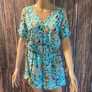 Decree size medium blue orange pastel watercolor flowy summer romper